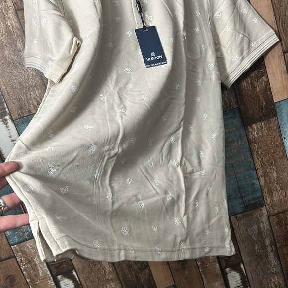 👕 Veboon Mens medium cream cotton flex polo shirt - Picture 8 of 15